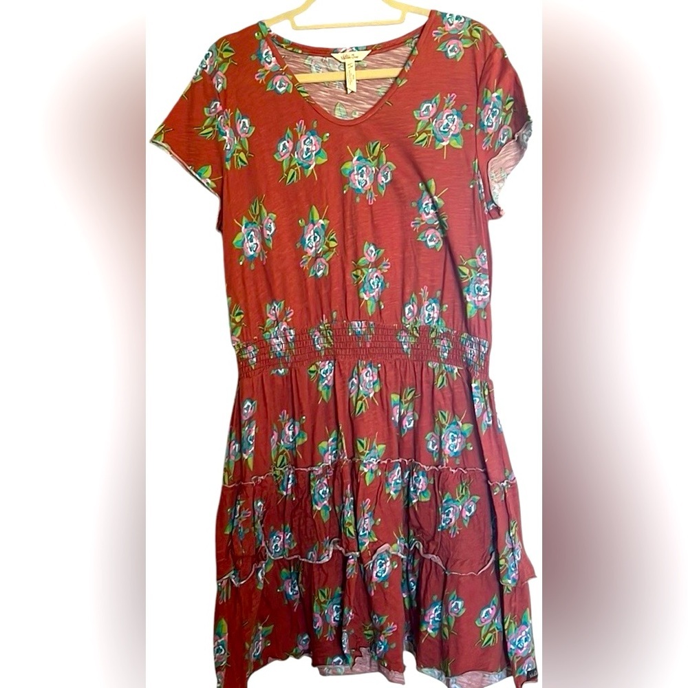 MATILDA JANE Light Brown/Pink/Green/White Looks To Frill Dress, Size Large, GUC.